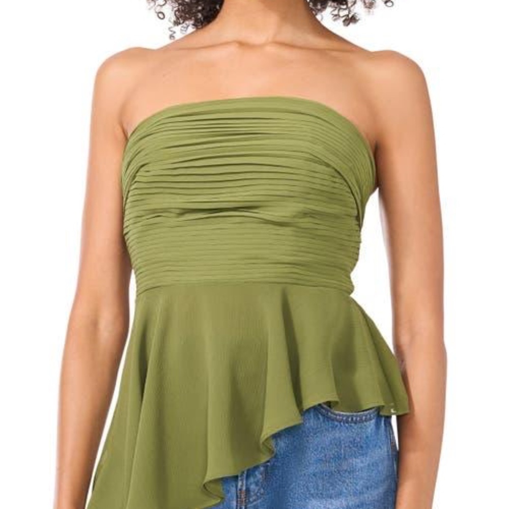 Parker Olive Green Strapless Peplum Top